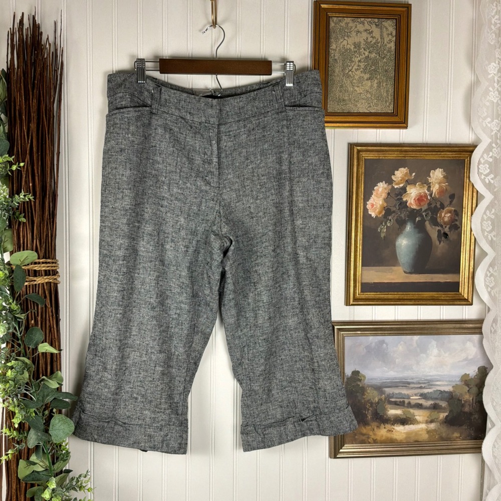 Lane Bryant Capri Pants Womens 16 Gray Excellent Cuffed Linen Blend